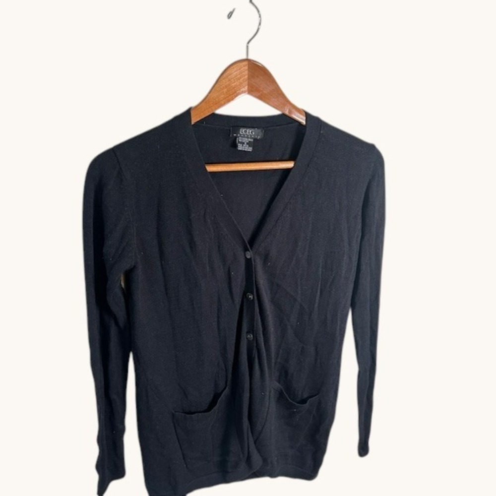 BCBG Max Azria Cardigan Black Modal Cotton Knit‎ Button Front Small